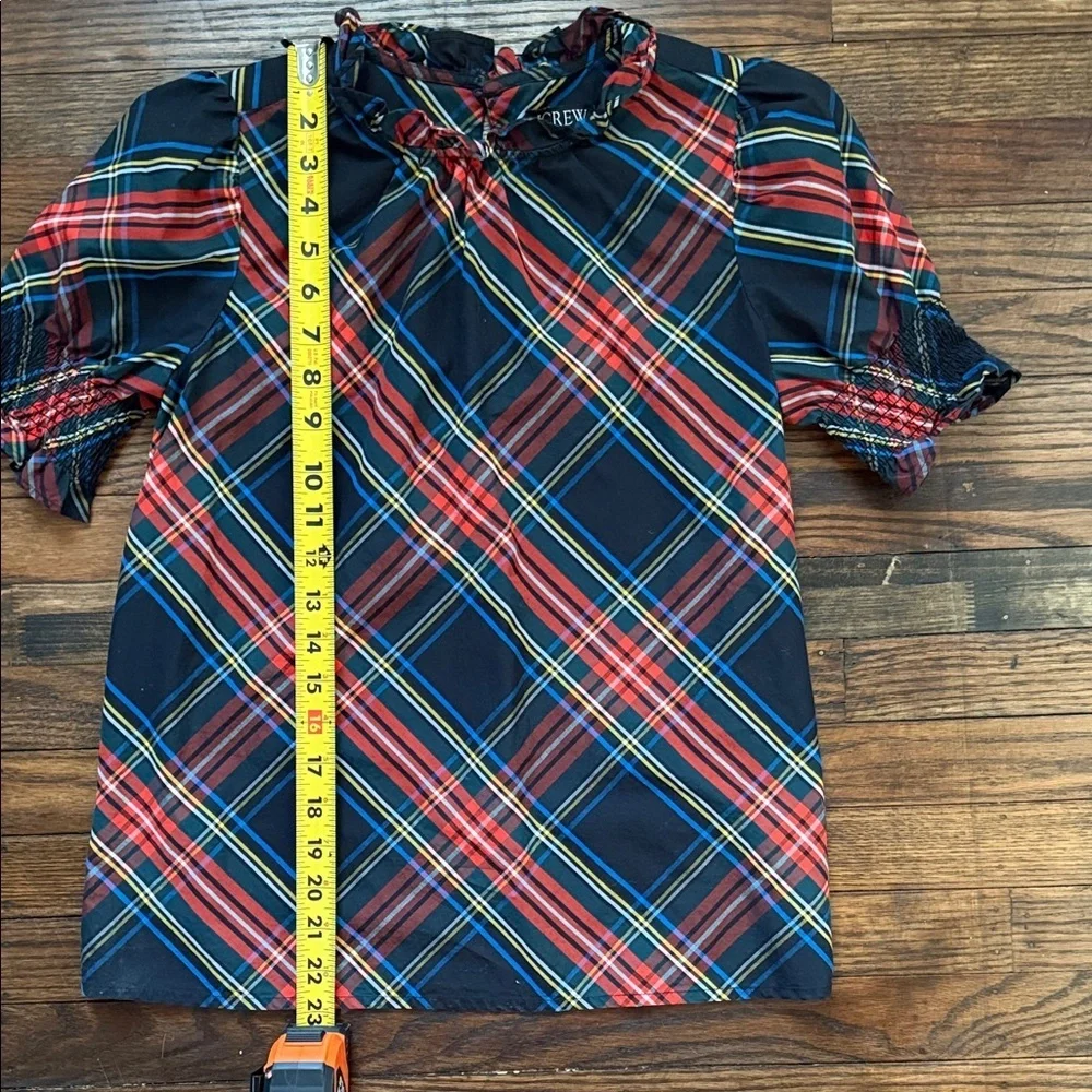 J.Crew Plaid Tartan Puff Sleeve Blouse Top XXS Cotton Holiday Preppy